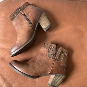 OluKai | Ho'Ohilu Women's Leather & Suede Studded Ankle Bootie in Friar Brown